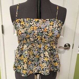 American Eagle Top Strappy Crop Baby Doll Flowered Smocked Boho Festival Size L